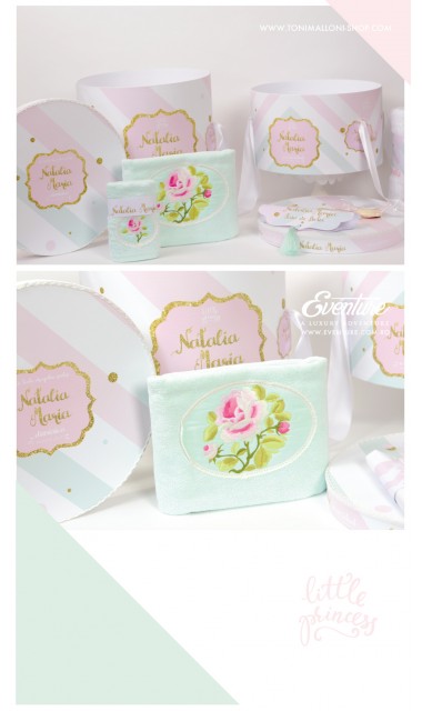 Trusou de botez pentru fete sau baieti modern, Pink & Mint 13